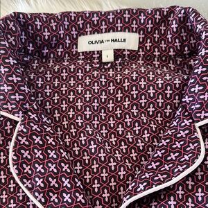 Olivia von Halle Pink and Black Geometric Pajama Top